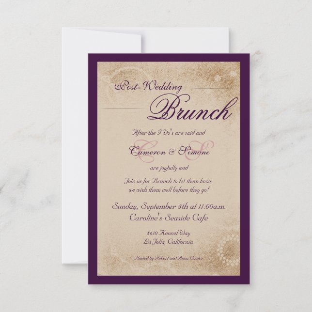 Convites Brunch de Casamento Poste - Script, Roxo (Frente)