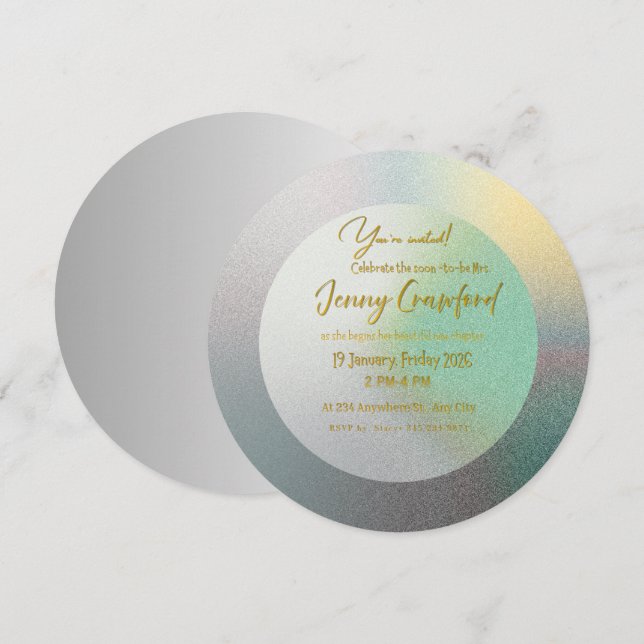 Convites Brunch de Casamento Redondo com Gradiente Pastel P (Frente/Verso)