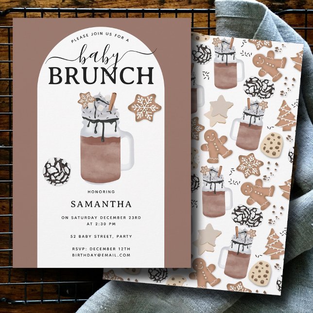 Convites Brunch de Chá de Bebê com Chocolate Quente e Cooki (Cookies & Cocoa Hot Chocolate Baby Shower Brunch Invitation)