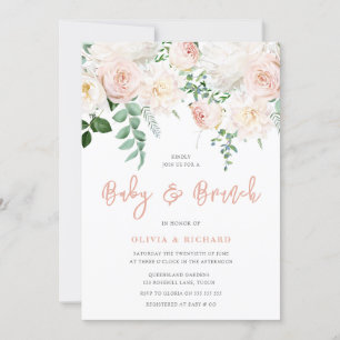 Convites Brunch de Chá de fraldas Floral Branco e Blush