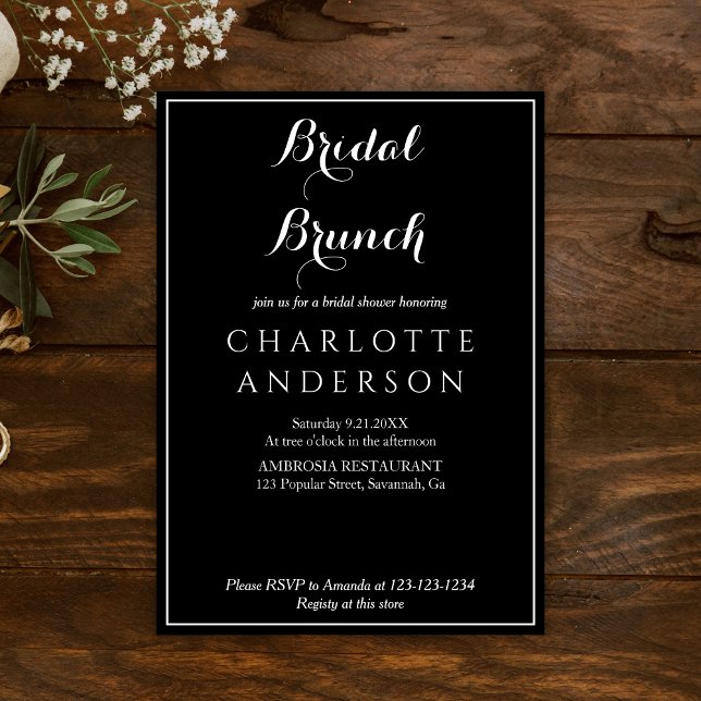 Convites Brunch de Chá de panela Preto Elegante Simples (Criador carregado)