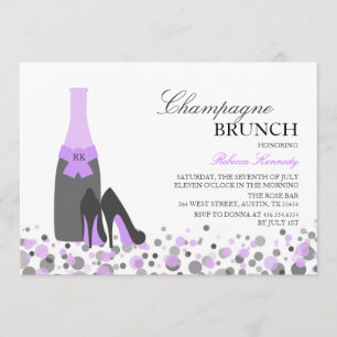 Convites Brunch de Champagne de Chá de panela Roxo