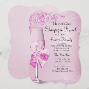 Convites Brunch de Champanhe Rosa Bonito do Dia das Mães