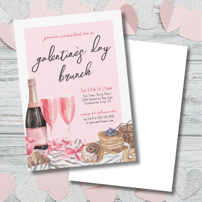 Convites Brunch de Champanhe Rosa Dia de Galentine (Pink Champagne Brunch Galentine's Day Invitation)