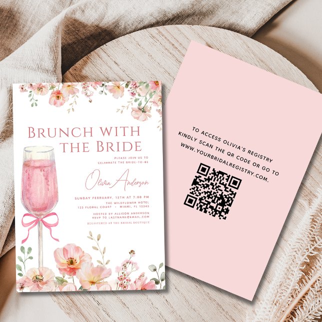 Convites Brunch de código QR com o Chá de panela rosa-escur (Criador carregado)