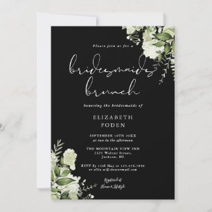 Convites Brunch de Damas de Honra Floral Verde e Preto e Br