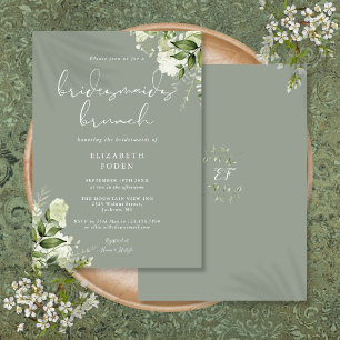 Convites Brunch de Damas de Honra Verde Floral Verde Sage