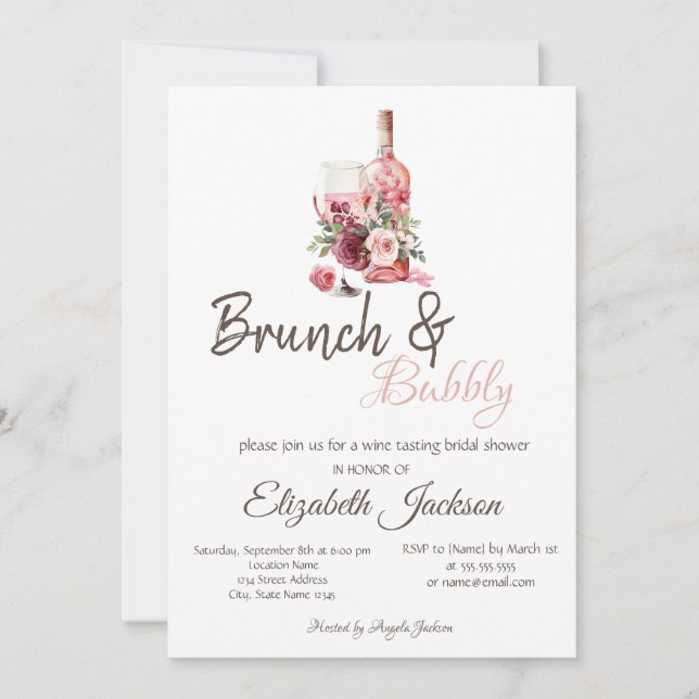 Convites Brunch de Degustação de Vinhos Florais e Espumante (Frente)