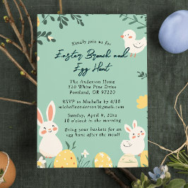 Convites Brunch de desenhar de Mão e Caça de Ovo de Páscoa