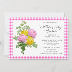 Convites Brunch de Dia das Mães com Rosas Rosa