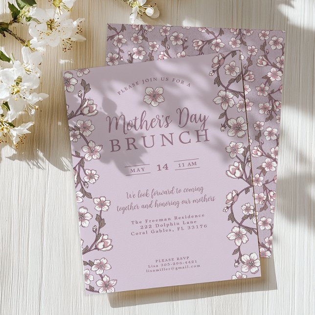 Convites Brunch de Dia de as mães de Flor de Cereja Roxo (Mother's Day Brunch Invite)