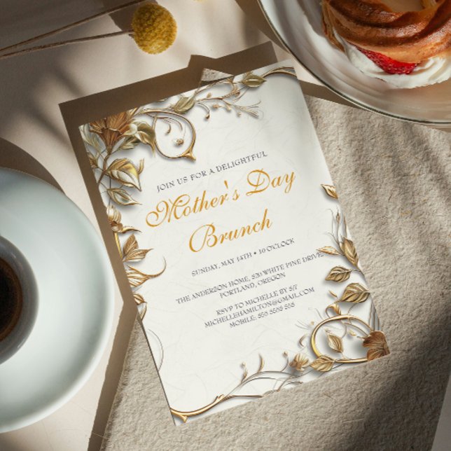 Convites Brunch de Dia de as mães de Folhas Douradas (Criador carregado)