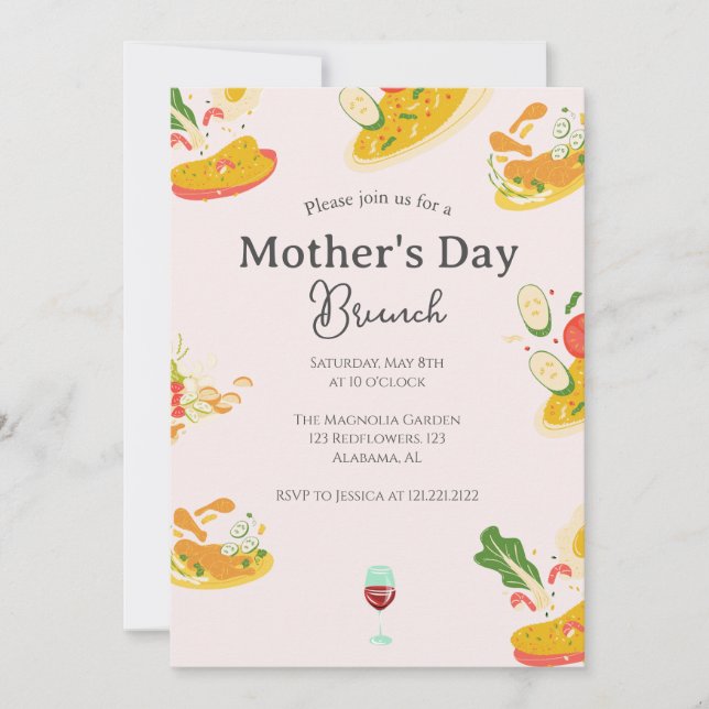 Convites Brunch de Dia de as mães Personalizado | Tema da c (Frente)