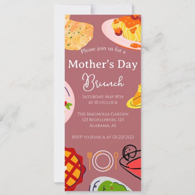Convites Brunch de Dia de as mães Personalizado | Tema da c (Frente)