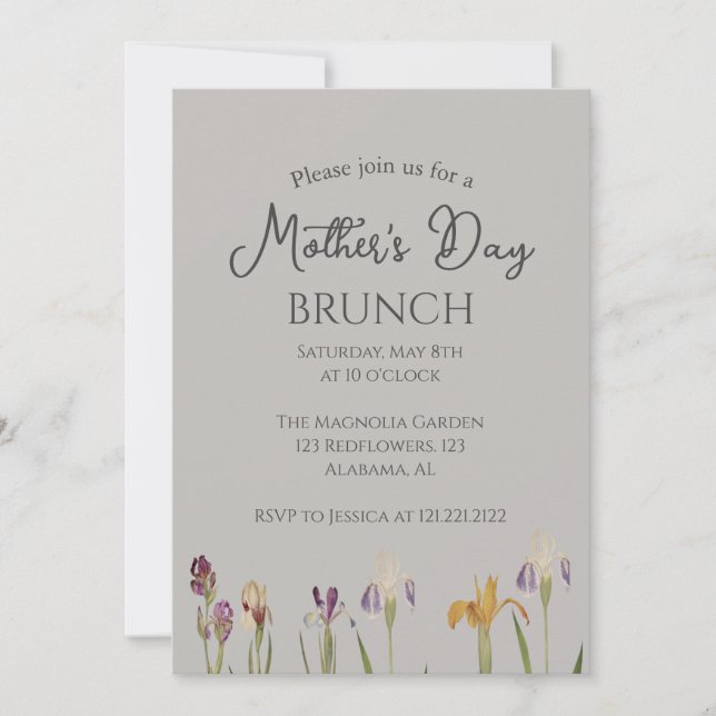 Convites Brunch de Dia de as mães Personalizado | tema flor (Frente)