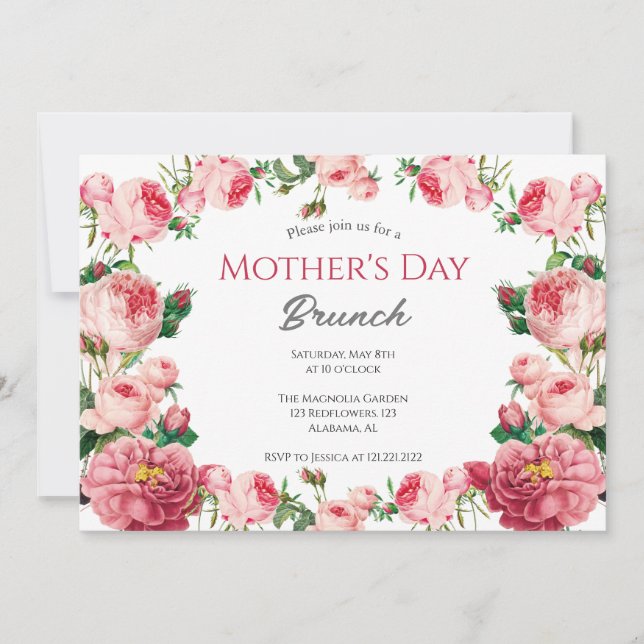 Convites Brunch de Dia de as mães Personalizado | Tema Flor (Frente)