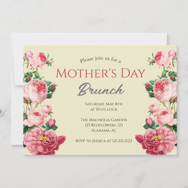 Convites Brunch de Dia de as mães Personalizado | Tema Flor (Frente)
