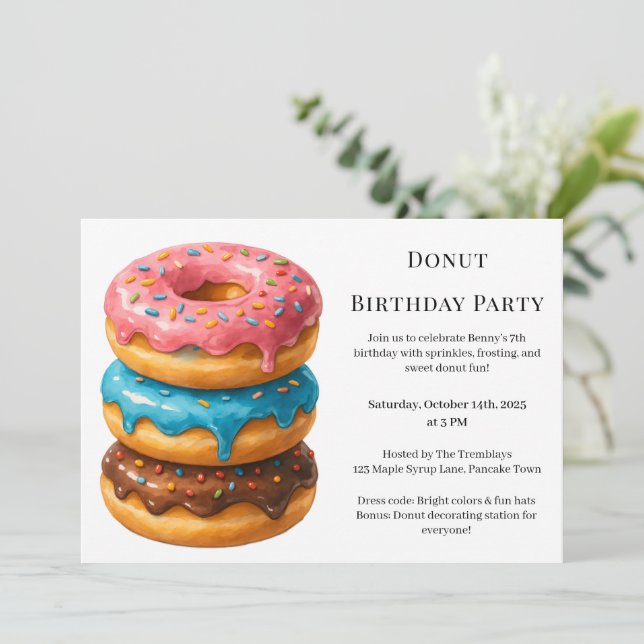 Convites Brunch de Donut Doce | Celebração de Aniversário (Em pé/Frente)