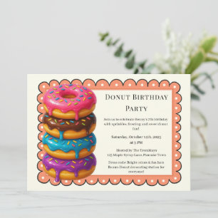 Convites Brunch de Donut Doce Celebração de Aniversário