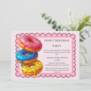 Convites Brunch de Donut Doce Celebração de Aniversário