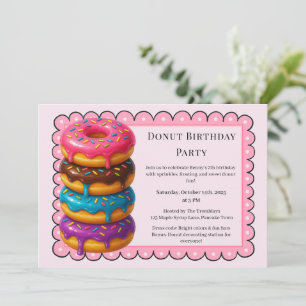 Convites Brunch de Donut Doce Celebração de Aniversário