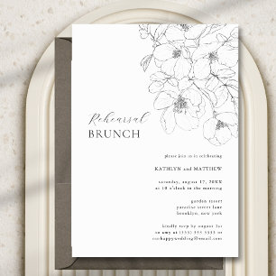 Convites Brunch de ensaio Floral Minimalista Negro e Branco