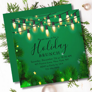 Convites Brunch de Feriado Luzes de Natal Verdes Sempre-ver
