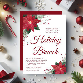 Convites Brunch de Férias da Poinsettia Floral Vermelha Ele