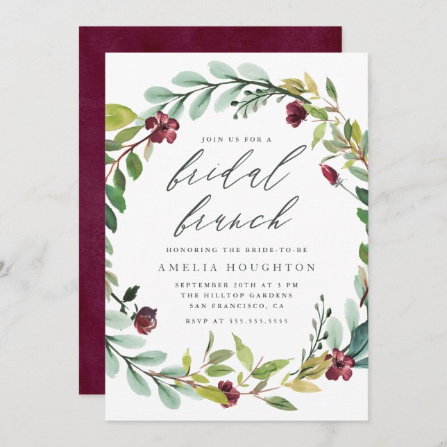 Convites Brunch de Folhagem Simples (Frente/Verso)