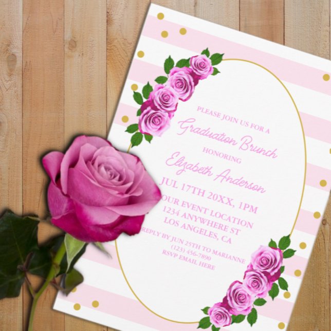 Convites Brunch de Formatura com Rosas Rosas Listradas (Criador carregado)