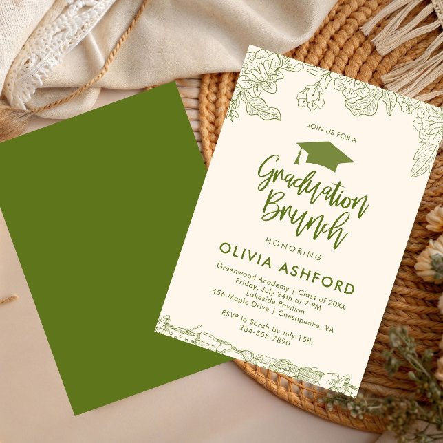 Convites Brunch de formatura floral verde trendy (Criador carregado)
