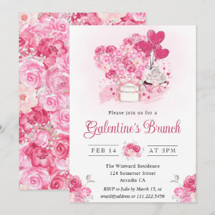 Convites Brunch de Galentine's com Bolo de Aquarela e Prese