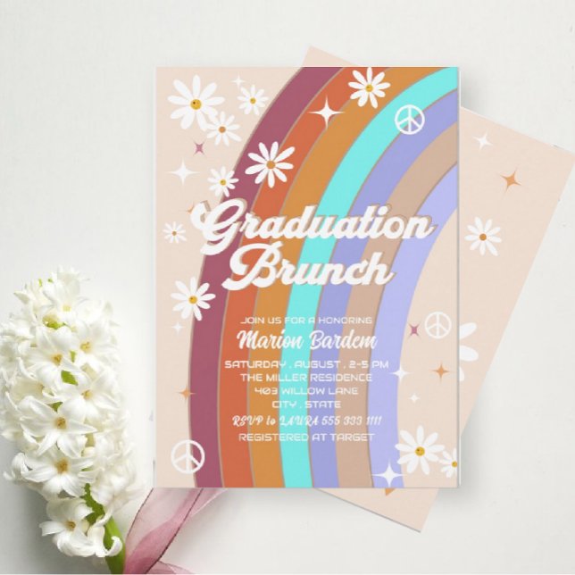 Convites Brunch de graduação em aquarela retrô Groovy (Criador carregado)