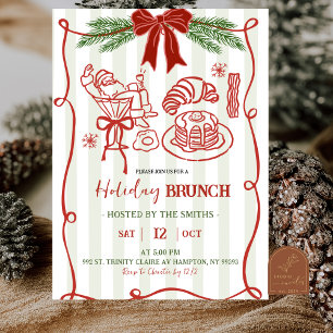 Convites Brunch de Natal com Desenho à Mão do Papai Noel