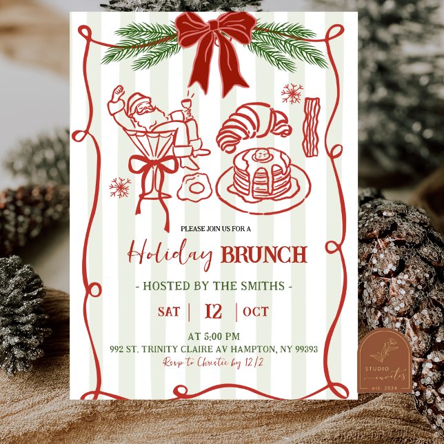 Convites Brunch de Natal com Desenho à Mão do Papai Noel (Criador carregado)