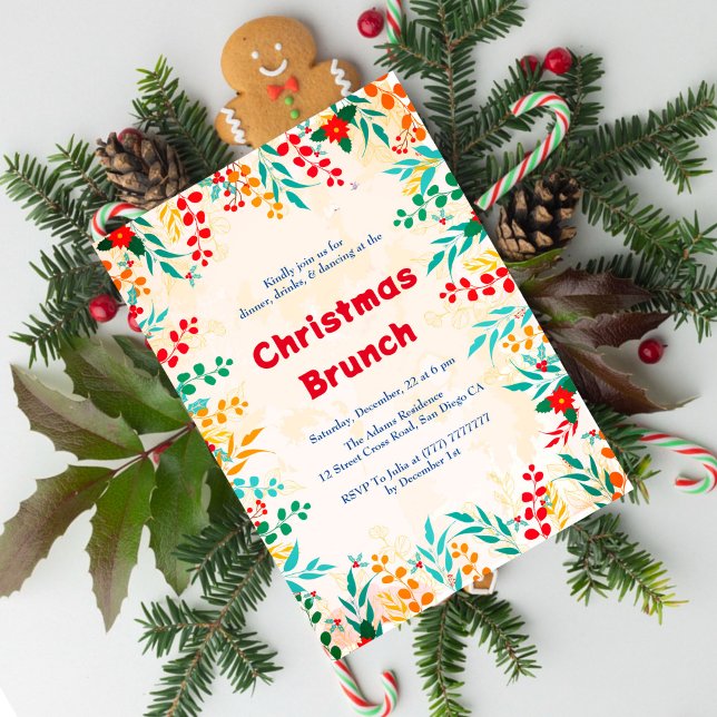 Convites Brunch de Natal com Eucalipto de Inverno e Poinset (Criador carregado)