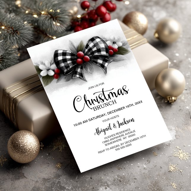 Convites Brunch de Natal com Laço Xadrez de Búfalo (Criador carregado)