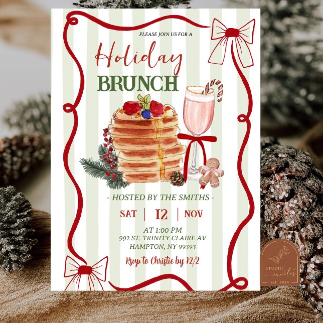 Convites Brunch de Natal com Listras em Verde Salvia (Criador carregado)