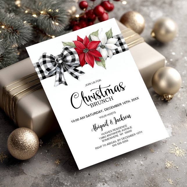 Convites Brunch de Natal com Xadrez de Búfalo e Poinsettia (Criador carregado)