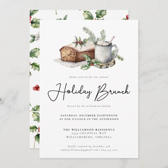 Convites Brunch de Natal de Watercolor Brunch (Frente/Verso)