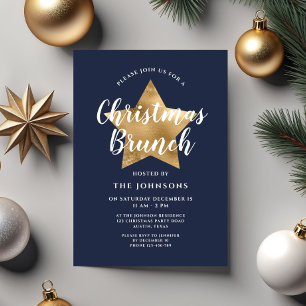 Convites Brunch de Natal Festivo Azul Marinho com Estrela D