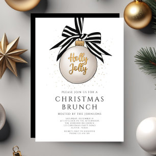 Convites Brunch de Natal Festivo Preto e Branco Dourado