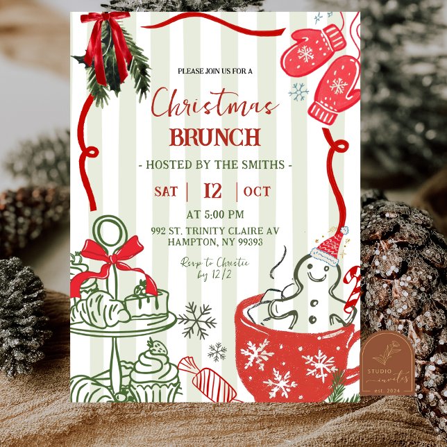 Convites Brunch de Natal Rabisco Desenhado à Mão (Criador carregado)