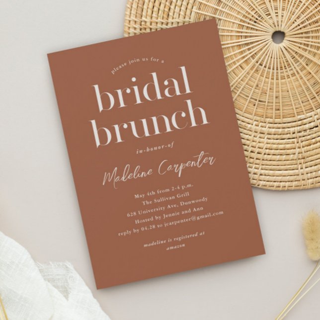 Convites Brunch de Noiva Boho Terracota Tipo Moderno (Simple type terracotta boho bridal brunch invitation.)