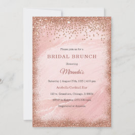 Convites Brunch de Noiva com Brilho em Dourado Rosa Persona