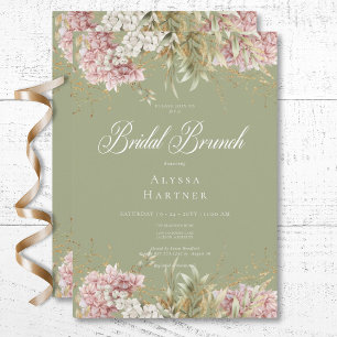 Convites Brunch de Noiva com Hortênsias Rosa e Branco Rústi
