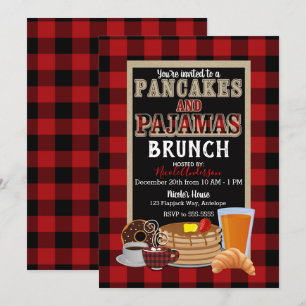 Convites Brunch de Panquecas e Pijamas Plaid Buffalo Vermel
