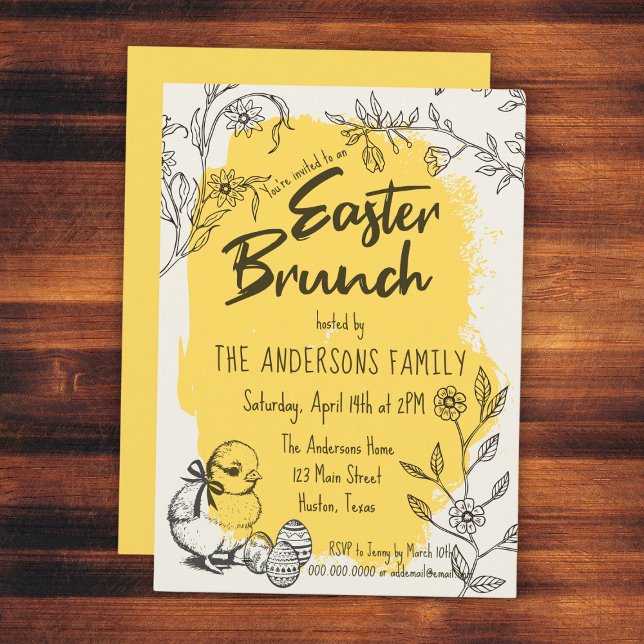 Convites Brunch de Páscoa Amarelo Chic (Chic Yellow Easter Brunch Invitation
)