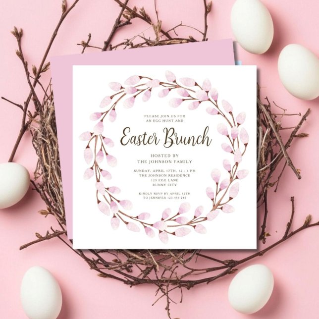 Convites Brunch de Páscoa Botânica Cor-de-Rosa (Cute Pink Botanical Easter Brunch Invitation)