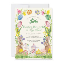 Brunch de Páscoa com Floral em Aquarela Ovo Coelho